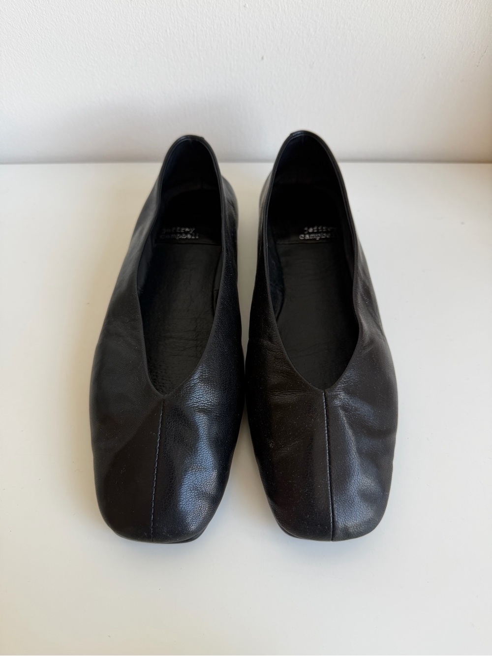 Jeffrey Campbell Black Leather Square-Toe Ballet Flats